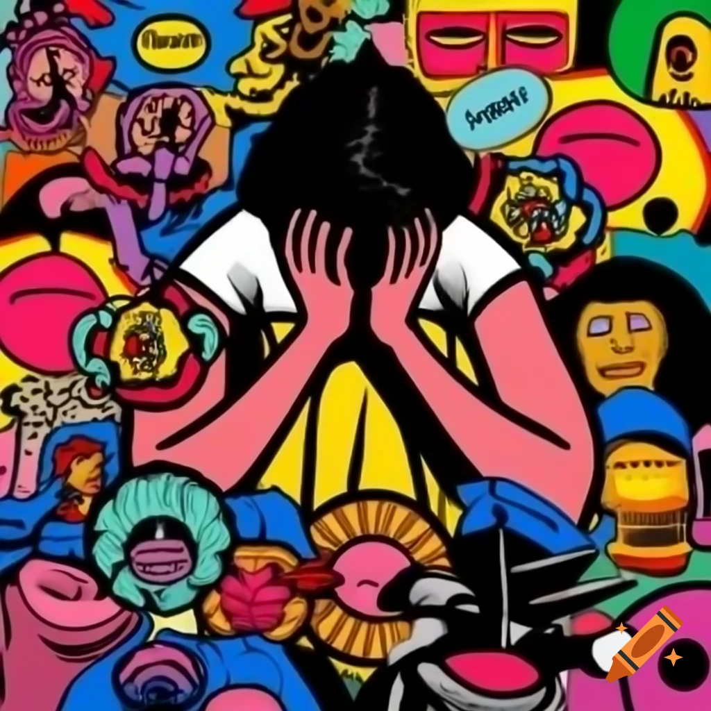 Craiyon 162635 Pop Art Collage Of A Woman In Distress